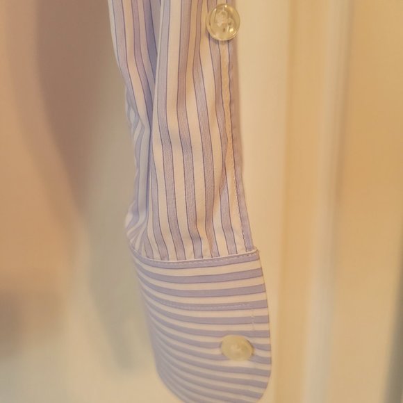 Harrods of London Mens Dress Shirt 15.5/39 Blue White striped Extra Fine Cotton - Picture 4 of 11